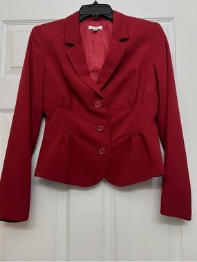 Cache deep Red Tailored Peplum Blazer Vintage Y2K Cinched waist